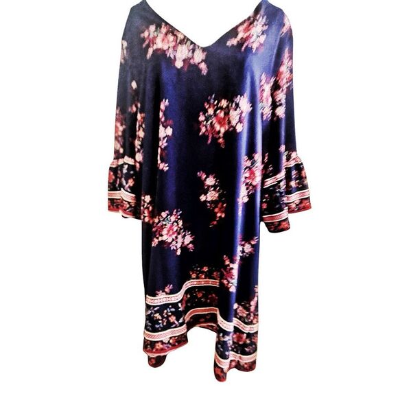 Sage & Vicky Plus Size Blue Abstract Floral Boho Bell Sleeve Dress Size 2X NWOT - Picture 7 of 8